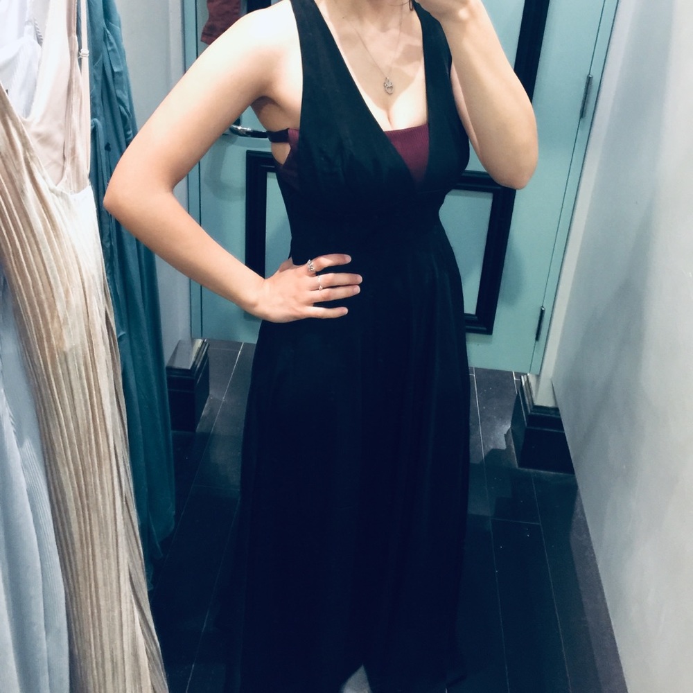 Black low V neck formal dress